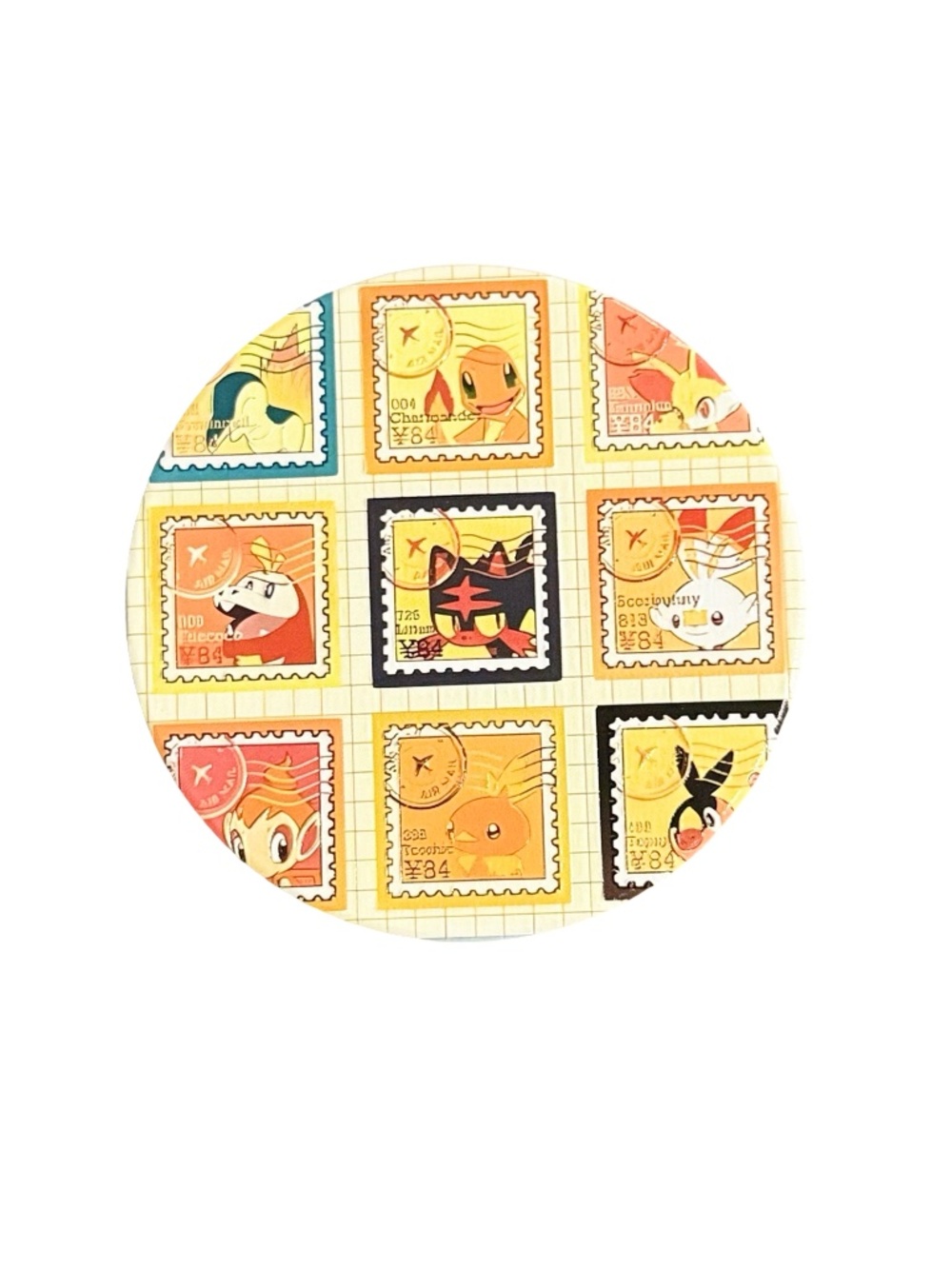 Pokemon Fire Starters Stamp Art Ceramic Coaster 4in Cork Back